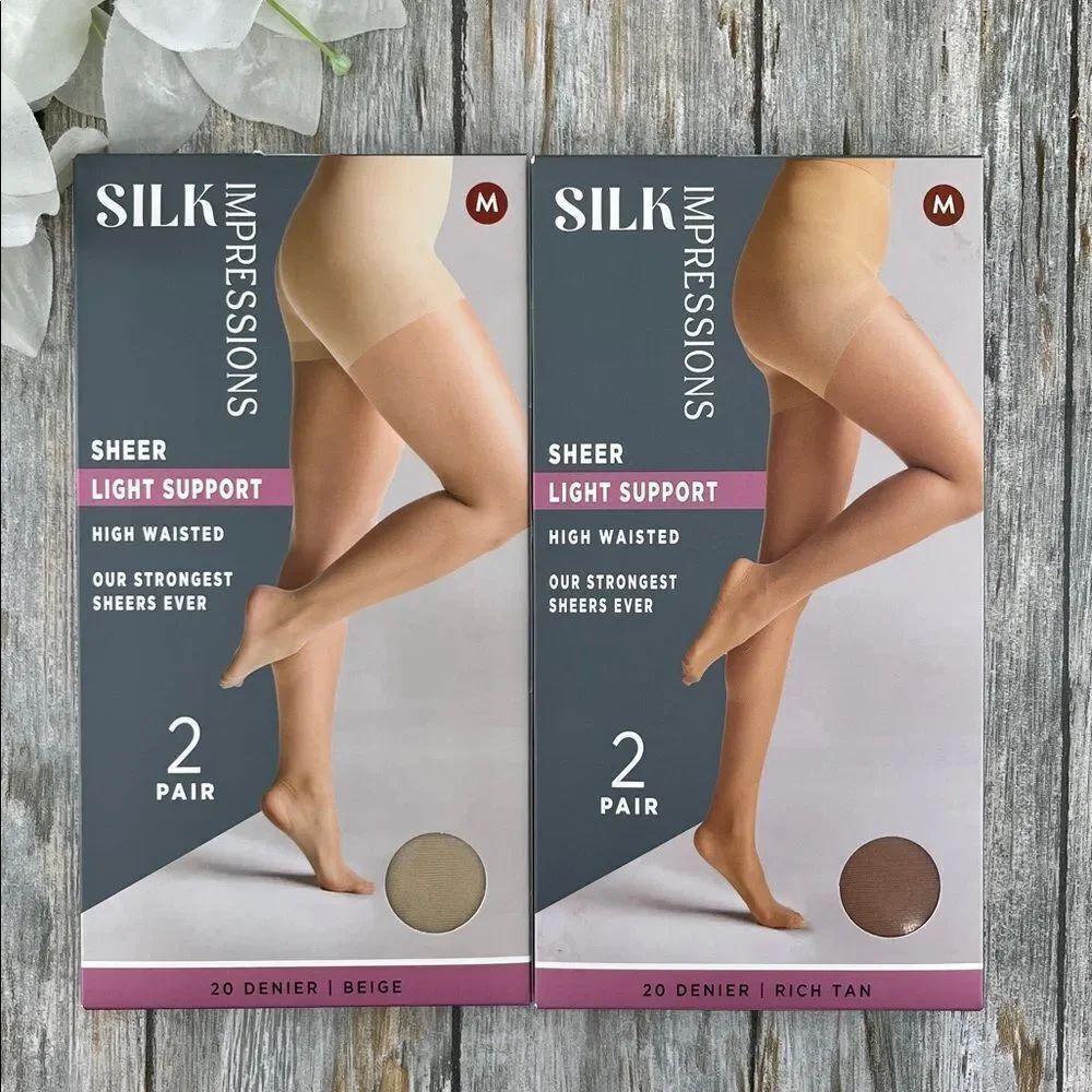 Silk Impressions Shimmer Sheer Pantyhose Stockings 20 Denier Sheer 2, 2-Packs M